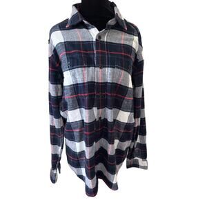 100 Percent Cotton GAP Plaid Flannel Shirt Mens M Tall Blue Red Standard Fit
